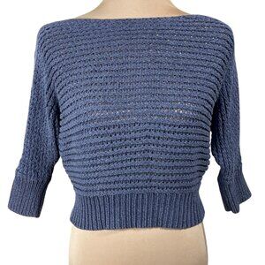Chico's Cropped Sweater Slate Blue Size M Medium (1) Dolman Boat Neck VTG